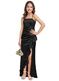 dideyttawl Full Length Piano Performance Dress Size 12 Black Satin Square Neck Cascading Ruffles Jr Bridesmaid Dresses for Wedding Asymmetrical Ball Gowns