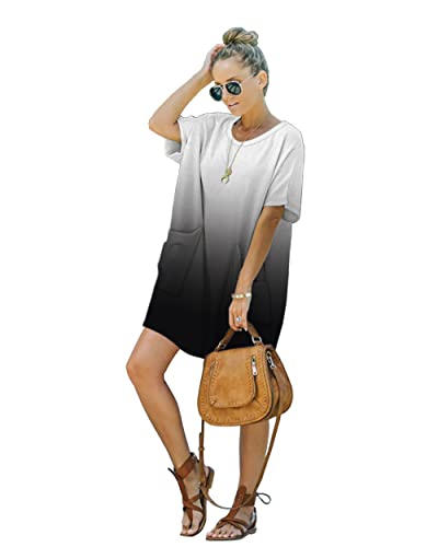 Image of Women's Casual Summer T Shirt Dress Elastic Loose Short Sleeve Dress with Pocket for Women