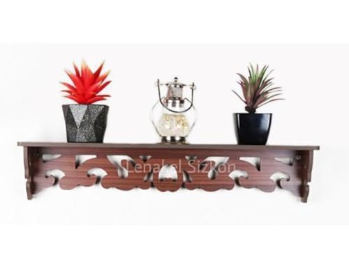 Image of Beautiful Wooden Shabby Chic Style Floating Wall Shelves | Bookshelf | Wall Mounted Decorative Display Shelf |Wall Brackets for Living Room (Set of 1 (Brown))