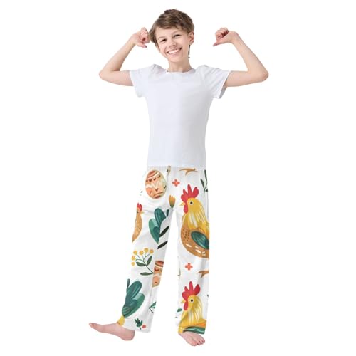 ZZXXB Rooster Egg Flowers Boys Long Pants Soft Trousers Elastic Waist Kids Lounge Bottoms with Pockets S-XL2