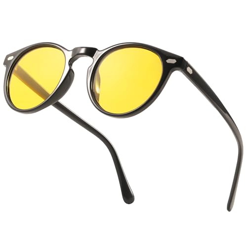 LVIOE Night Driving Glasses Ultralight Round Yellow Polarized Night Vision Glasses Ideal for Low Light Conditions LN576N