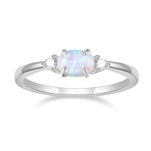 SHINYSO 14K Gold Plated Wedding Bands for Women Created Opal Cubic Zirconia Ring Stackable CZ Pave Eternity Engagement Rings for Women Size 4-10 (Silver Size 6)