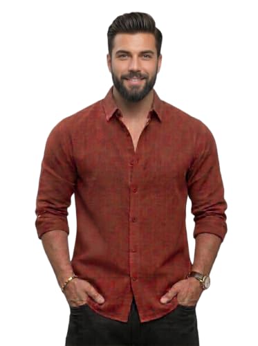 Image of NexaFlair Men's Regular Fit Solid Pattern Laffer Cotton Shirt with Long Sleeve Collared Neck Standard Length and Button Down Closure Type | Mens Casual Shirts | Man's Formal Shirts