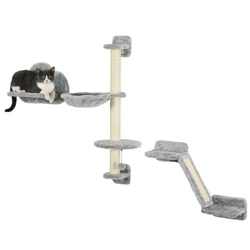 PawHut Cat Wall Furniture with Hammock in Grey