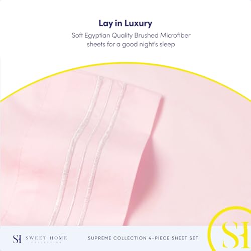 Split King Sheets - Breathable Luxury Sheets with Full Elastic & Secure Corner Straps Built In - 1800 Supreme Collection Extra Soft Deep Pocket Bedding Set, Sheet Set, Split King Size, Pale Pink