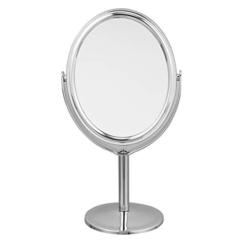 Espejo de maquillaje giratorio con base metálica plateada