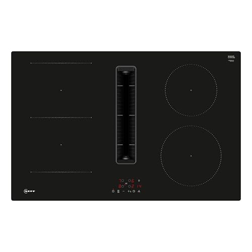 NEFF V58NBS1L0 N 50 Induktionskochfeld mit integriertem Dunstabzug 80 cm, Extrem Leise, Rahmenlos aufliegend, Touch Control, Combi Induction, Leicht zu reinigende Fettfilter, Powerstufe