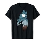 Forest with Full-Moon and Cliff Of Silhouette Howling Wolf T-Shirt