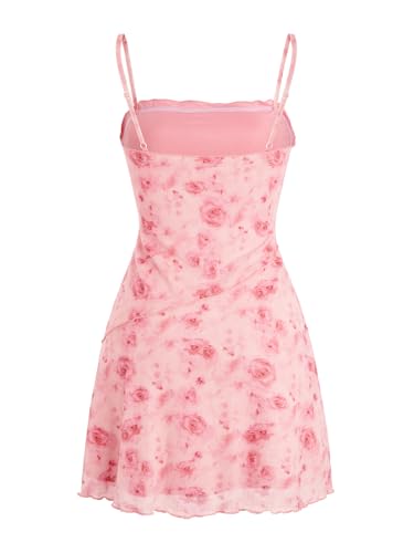 Image of Verdusa Women's Mini Dress Floral Spaghetti Strap Mesh Short Dresses Going Out Sundress Y2k Gothic Clothes