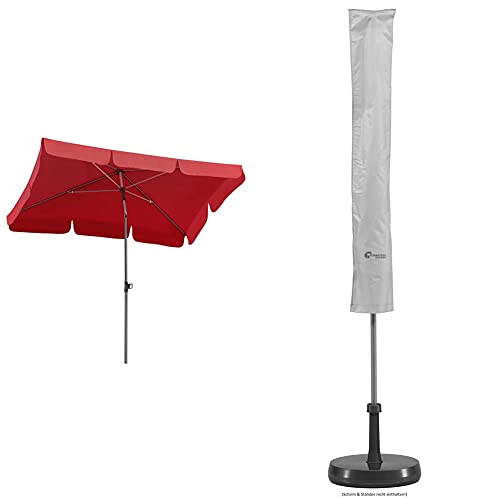 Schneider Sonnenschirm Locarno, rot, 180x120 cm rechteckig, Gestell Stahl, Bespannung Polyester, 2.3 kg & lle für Sonnenschirm, silbergrau, bis ca. 200 cm Ø