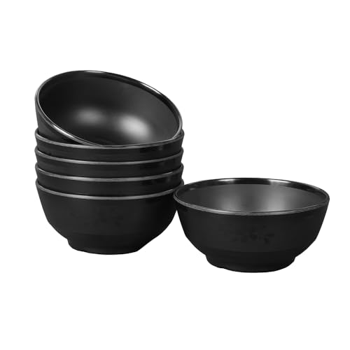 Yummost Melamine Cereal Bowls, 5 Inch, Set of 6, Dishwasher Safe Black
