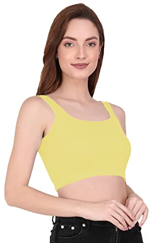 Image of THE BLAZZE 1044 Women's Cotton Basics Sexy Solid Square Neck Slim Sleeveless Saree Readymade Saree Bra Blouse Crop Top T-Shirt for Women