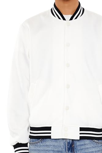 Forever 21 Men's Varsity-Striped Bomber Jacket, Cream3