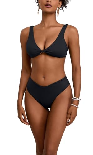 Image of geluboao Bikini Sets for Women Cheeky High Waisted Kont Front Adjustable Two Piece Swimsuit