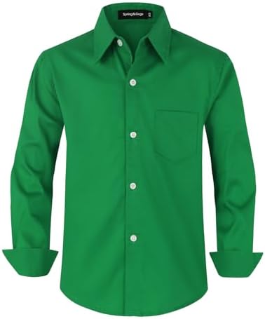 Spring&Gege Boys' Cotton Dress Shirt Long Sleeve Casual School Uniform Woven Button Down Shirt