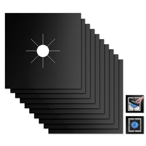 Qdfmkac Stove Burner Covers 10 Pack, 10.6x10.6 Inch Gas Stove Top Covers, Non-Stick reusable Burner Liners, Cuttable Protectors for Easy Clean Kitchen Accessories, Black