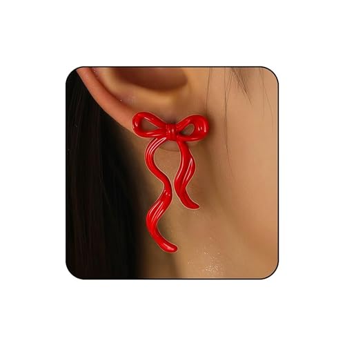 Zimocepuz Pendientes de Lazo Rojos, Pendientes de Año Nuevo con Lazos Rojos, Pendientes Navideños para Mujeres, Joyería Festiva con Diseño de Lazo