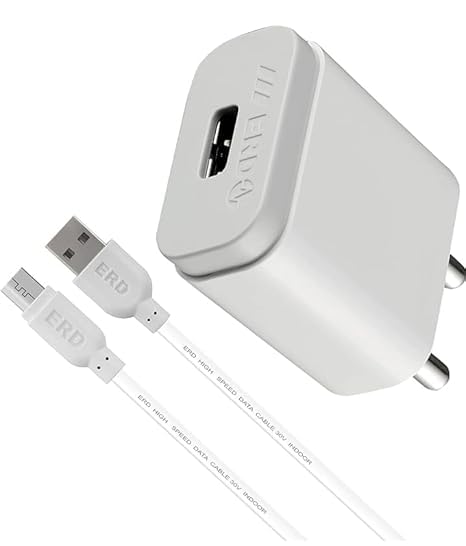 ERD Fast Charger TC-50 Pro 10Watt 5V Mobile Phone Wall Charger | 2 Amp USB Dock with 1 Meter Long Type C USB Cable | Compatible with Smart Phones, Power Banks, Tablets, Bluetooth Devices (White)
