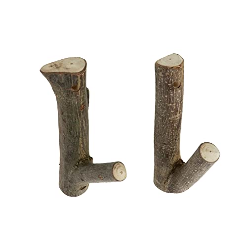 Image of Tsnamay 2Pcs Real Wood Tree Branch Wall Hook, Farmhouse Rustic Decorative Wooden with Bark Trunk Thickness 2cm-3cm with Screw