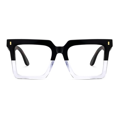 Image of Zeelool Vintage Square Wood Arm Blue Light Blocking Glasses for Men Computer Eyeglasses ZJGX320783-07 Black-crystal