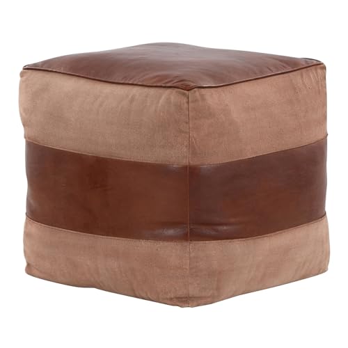 LumiSource Cobbler Pouf, Leather Ottoman, Small Ottoman, Square Ottoman Foot Rest, Pouf Ottoman, Foot Stool Ottoman, Foot Stool Ottoman for Living Room (Espresso Leather, Tan Canvas)