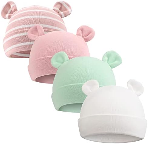 PESAAT Newborn Hospital Hat Preemie Boys Girls Beanie Solid Infant Baby Hats Autumn Winter (4Pack-F, Preemie)