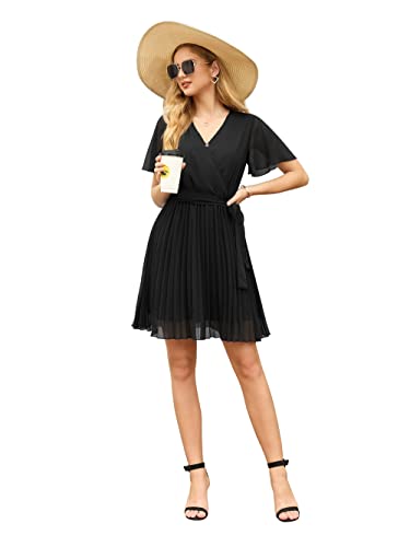 GRECERELLE Womens Summer Casual Wrap Dress Chiffon Cute Pleated Beach Tie Waist Dresses for Women - Image 4