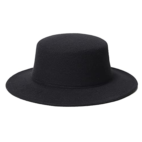 VASANA Sombrero Fedora de estilo clásico negro vintage de ala ancha plana de cerdo sombrero de barco ajustable para iglesia Derby gorra para boda fiesta espectáculo 22