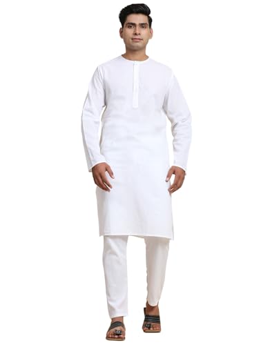 Image of Men's Pure Cotton Solid Kurta Pajama Set Round Neck Casual Yoga Dress