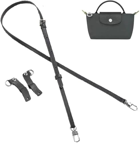 Image of Cowhide Leather Purse Strap Replacement Crossbody Handbag for Longchamp Pouch With Handle Mini Bag Adjustable Conversion Kit for Long Champ Le Pliage Bag W: 0.43in L: 37.4-47.2in(GraphiteGray)