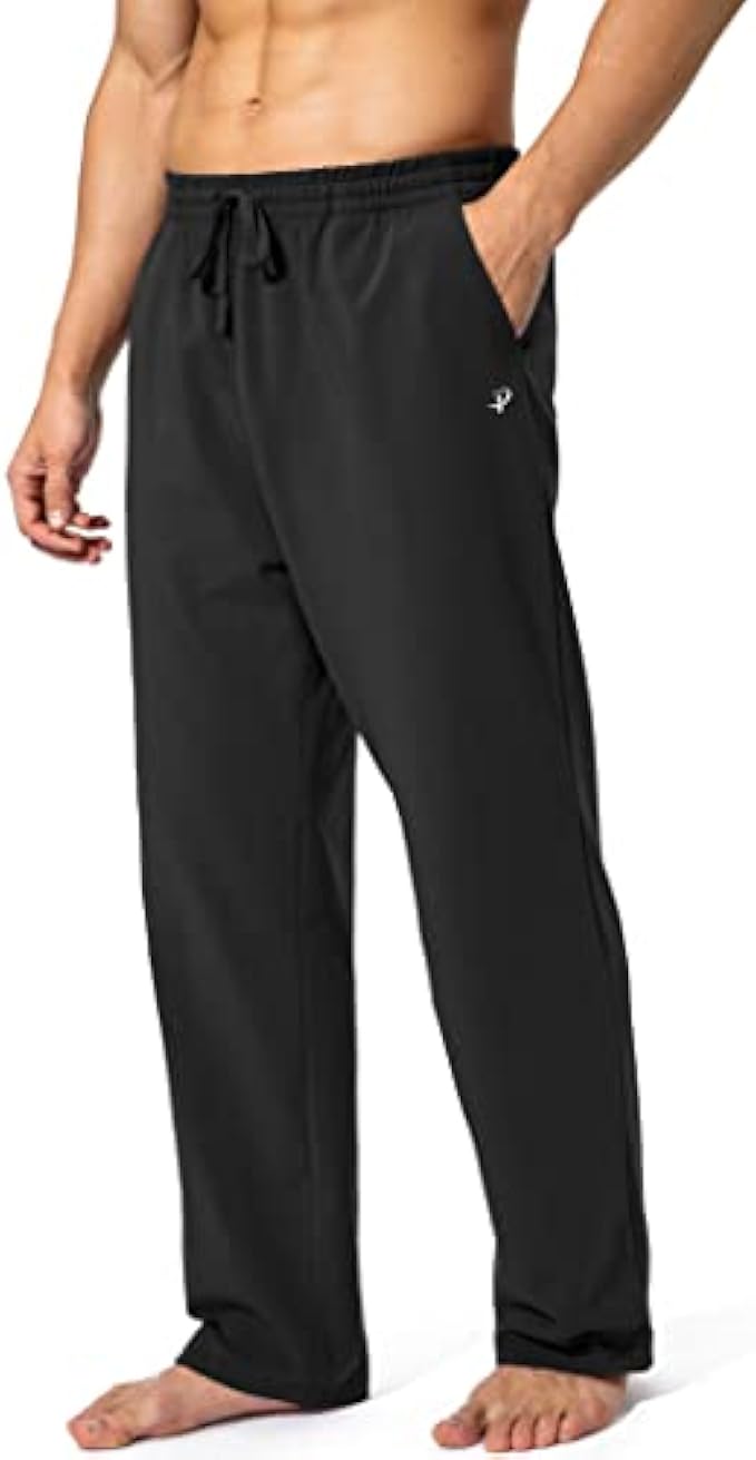 Pudolla Men's Cotton Yoga Sweatpants Athletic Lounge Pants Open Bottom Casual Jersey Pants for Men with Pockets
