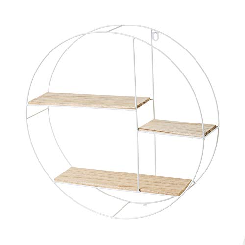 Estantería de Pared Redonda de paulonia y Metal Blanca nórdica, de ø 53x12 cm - LOLAhome
