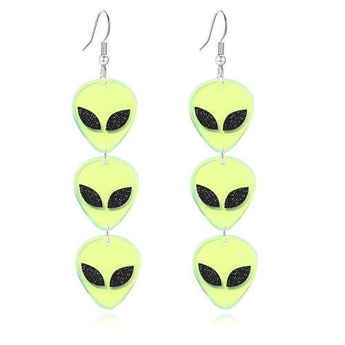 Alien Earrings for Women Lightweight Funny Creative Cartoon Green Space Head Alien Earrings Halloween Statement Jewelry (Light Green-Three)