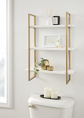 Kate And Laurel Leigh Modern 3 Tier Wall Shelf, 20 X 30, White And Gold, Decorative Contemporary Glam Multi-Tiered Shelf Wall Organizer For Storage And Display #TOP3