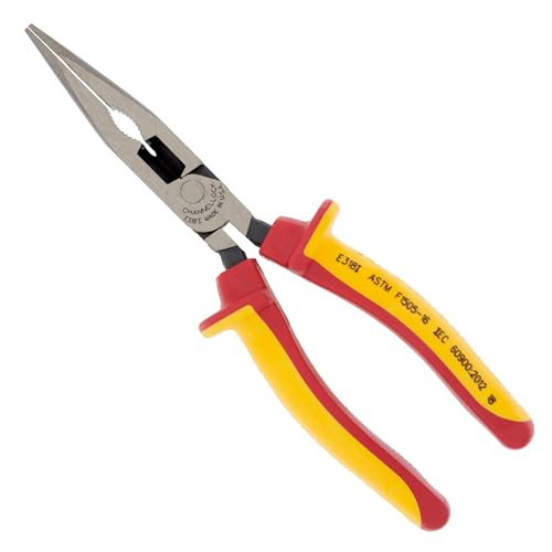 CHANNELLOCK 318I 8-inch XLT Combination Long Nose Pliers w/ 1000V Insulated Grip, Made in USA, Forged High Carbon Steel