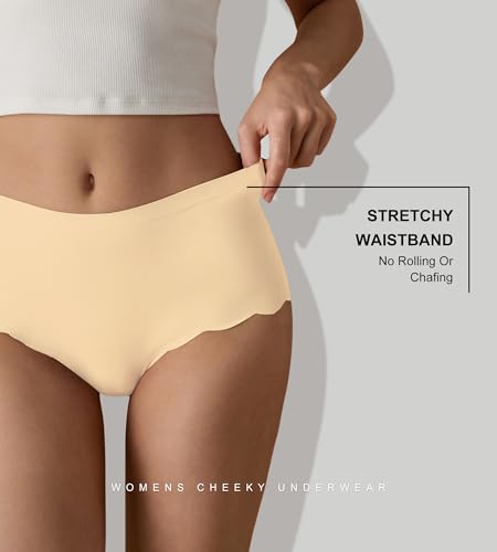 Image of SHARICCA Seamless High Waisted Underwear for Women Cheeky Underwear Wave Edge No Show Bikini Panties Ribbed Panties Pack