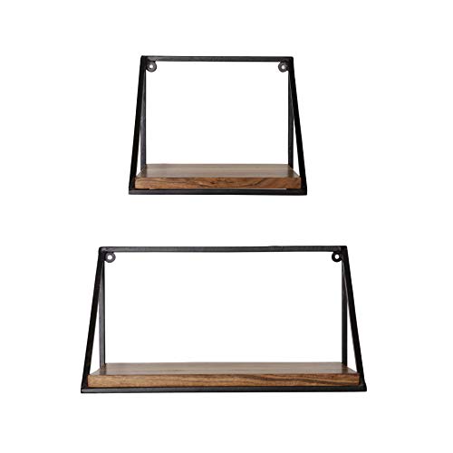Image of Acacia Wood Floating Wall Shelf with Black Iron Frame Rustic Wall Mounted Storage Display Shelf for Living Room Bedroom Bathroom Kitchen Office Home Decor Set of 1