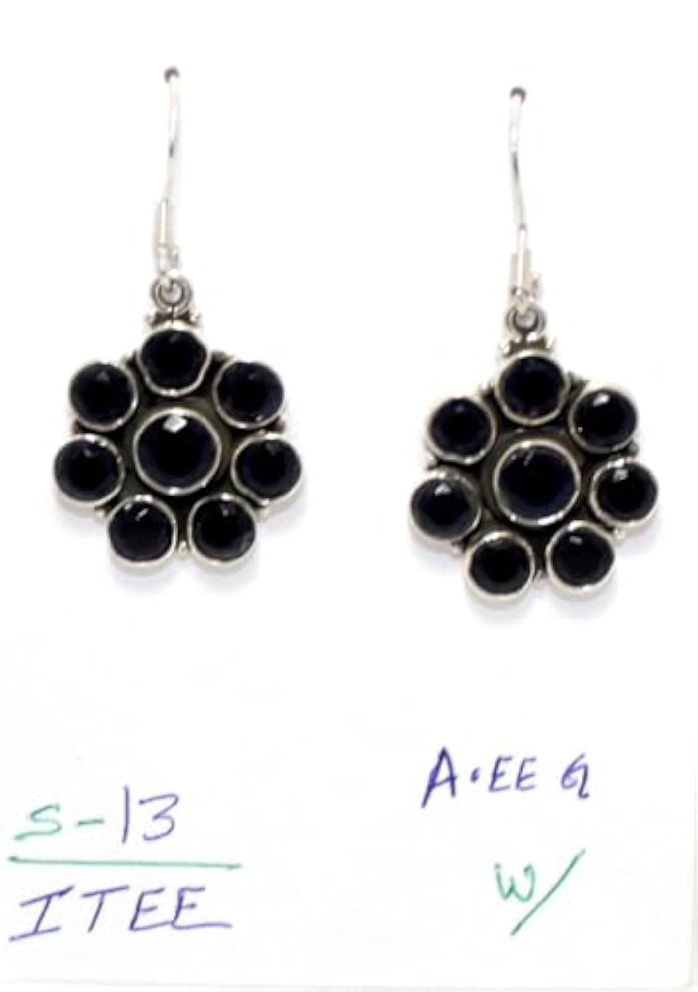 Women's Handmade 925 Sterling Silver Dangle Earrings with Blue Onyx