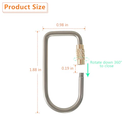 Image of 2 Pcs Titanium Locking Carabiner Titanium Alloy U-Shaped Key Chains Rings Buckles for Indoor Outdoor Use