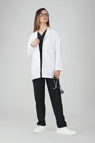 Image of PRAGATI TRENDS Women's Lab Coat Full Sleeves - Polycotton Blend, Button Closure, Long Sleeve, White - Medical, Doctor, Dentist, Hospital Use