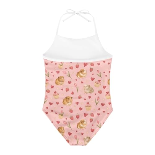 Image of KiuLoam Orange Pink Tropical Leaf Girls One Piece Swimsuit Quick Dry Beach Swim Bathing Suit for 3-8 Years Little Girls