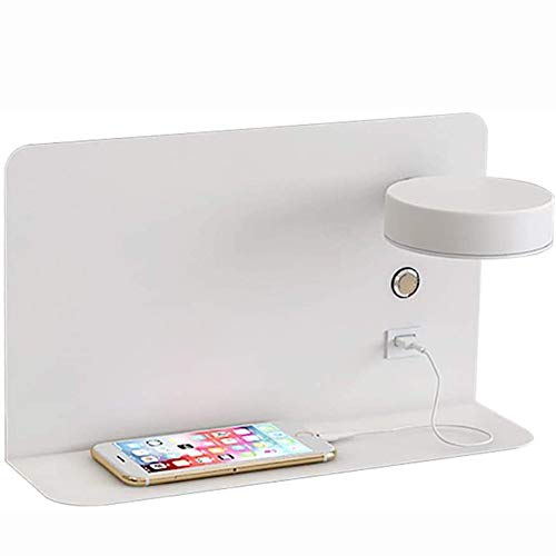 Tyue Reading Wall Sconce with USB Port Charging,Bedside Lamp Adjustable Wall Lamp Creative Shelf with Switch Tri-Color Dimming 12 Watt LED-White