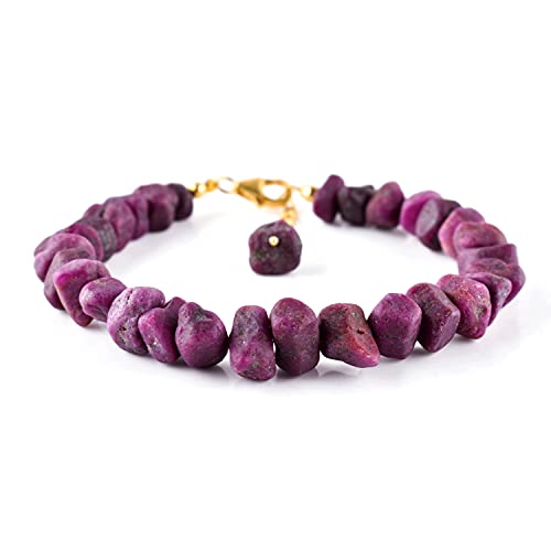 InfinityGemsArt Madagascar Natural Raw Ruby Stone Bracelet, Bolo Bracelet, Rough Dainty Jewelry for Women, July Birthstone, Energy Crystals 14K Gold Plated 925 Sterling Silver Chain 8 inch.