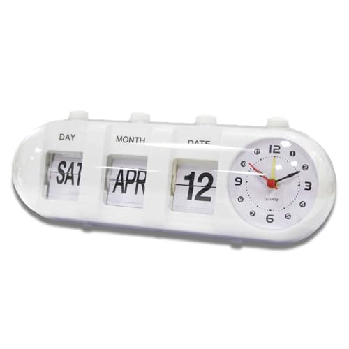 HERCHR Perpetual Desk Calendar with Clock,Manual Flip Alarm Digital Alarm Manual Score Board Desk Countdown Beside Clock With Calendar Display for Home Living Room Office Desk Decor