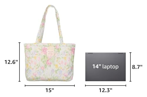 Image of Floral Quilted Cotton Shoulder Bag for Women Daily Use Medium Size Handbag Large Capacity Thickened Design Tote