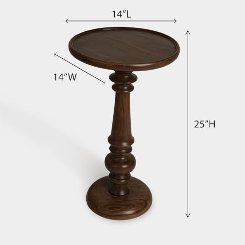 Image of Eclipse End Table Wooden Side Table Dark Acacia Finish 64cm | Living Room | Bedroom, Bedside Table | Nightstand, Sofa Side Table, Round Top Accent Table