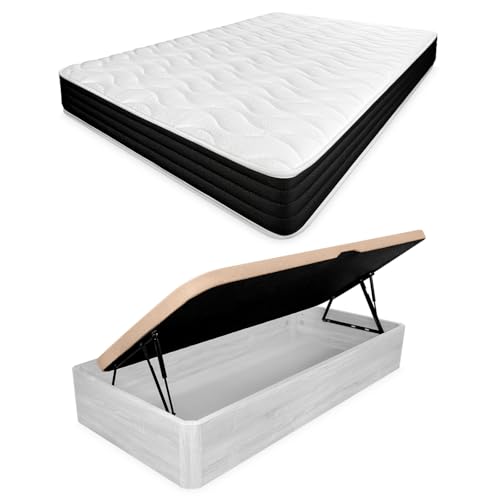 amuéblate Online   Pack Colchón Viscoelástico Venus + Canapé Abatible Gran Capacidad con Apertura Lateral | Color Polar 105 x 190