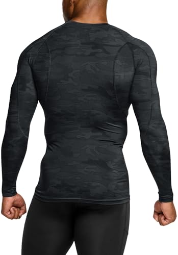 TSLA Men's UPF 50+ Compression Shirts, Cool Dry Long Sleeve Athletic Tops, Sports Baselayer Workout Shirt, Urban Camo Black, Small