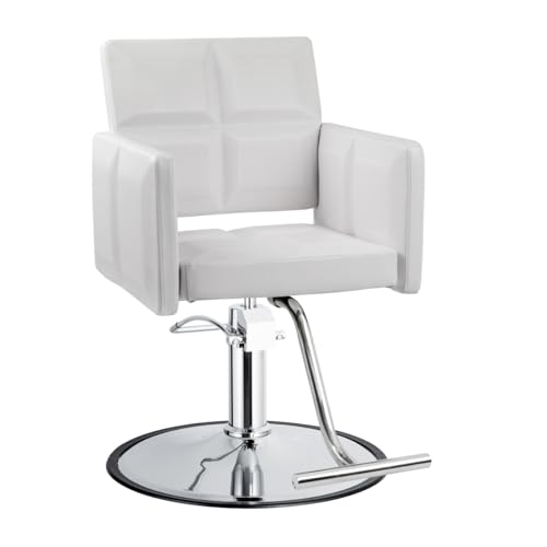 Aria Wide Salon Styling Chair in Alpine White, Round Chrome 360° Swivel Hydraulic Small Footprint | Minerva Beauty