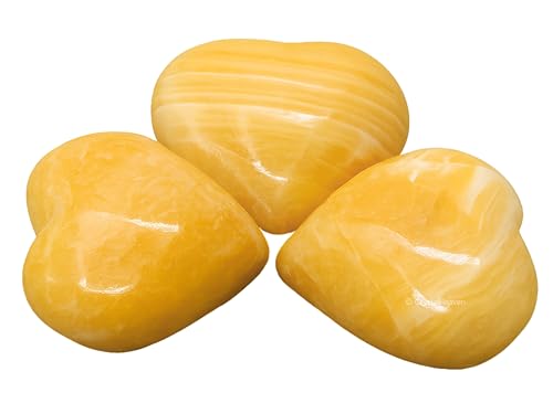 Image of Certified Yellow Calcite Crystal Heart Palm Pebbles Stones for Anxiety Stress Relief Massage - AAA Grade Original Healing Gemstone Agate Heart Palm Stone for Yoga Meditation Spiritual